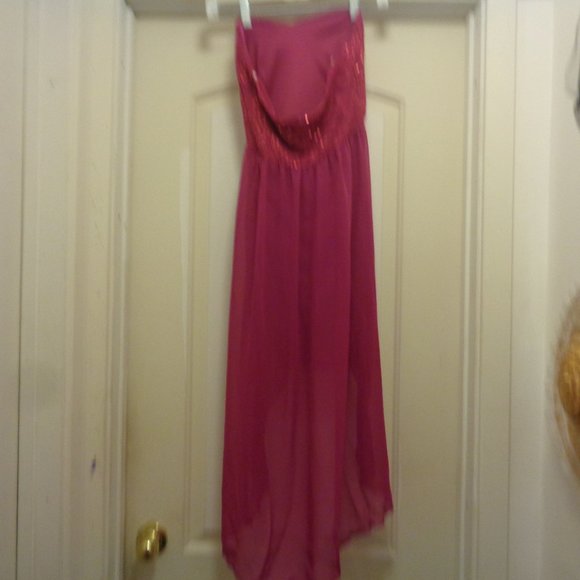 CLUBWEAR LIGHT BURGANDY BLING STRAPLESS HIGH LOW DRESS 2 /4 - Picture 8 of 8